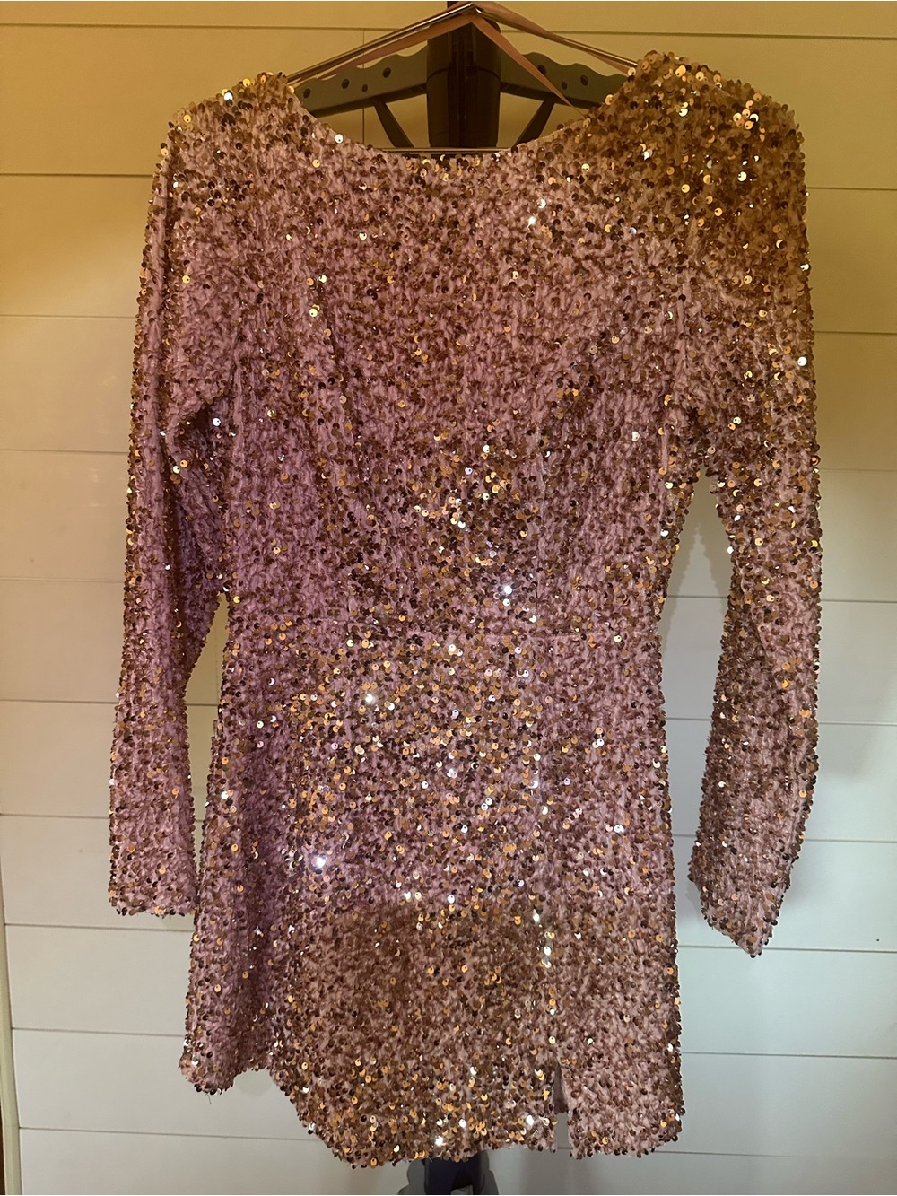 #84 Sequin Long-Sleeve Mini Dress in Rose Gold